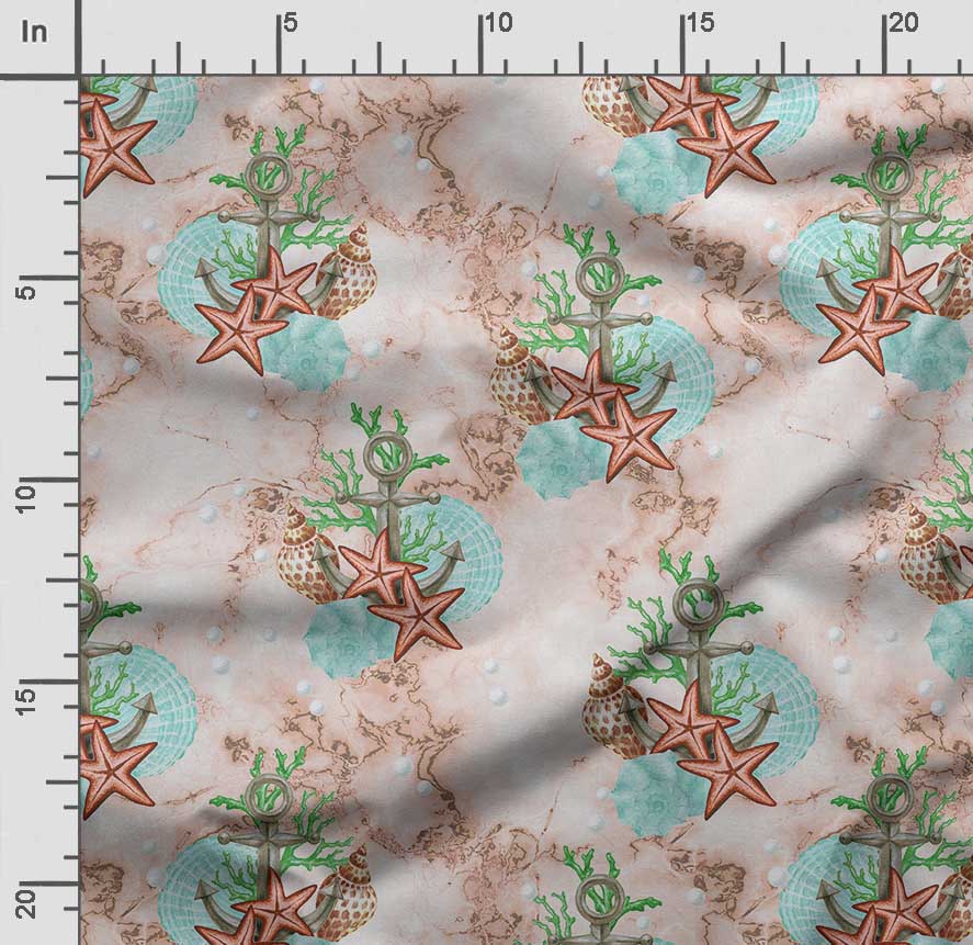Soimoi Принт морских ракушек, хлопковый батист, ткань для квилтинга, продаваемая во дворе, хлопчатобумажная ткань средней плотности шириной 42 дюйма,