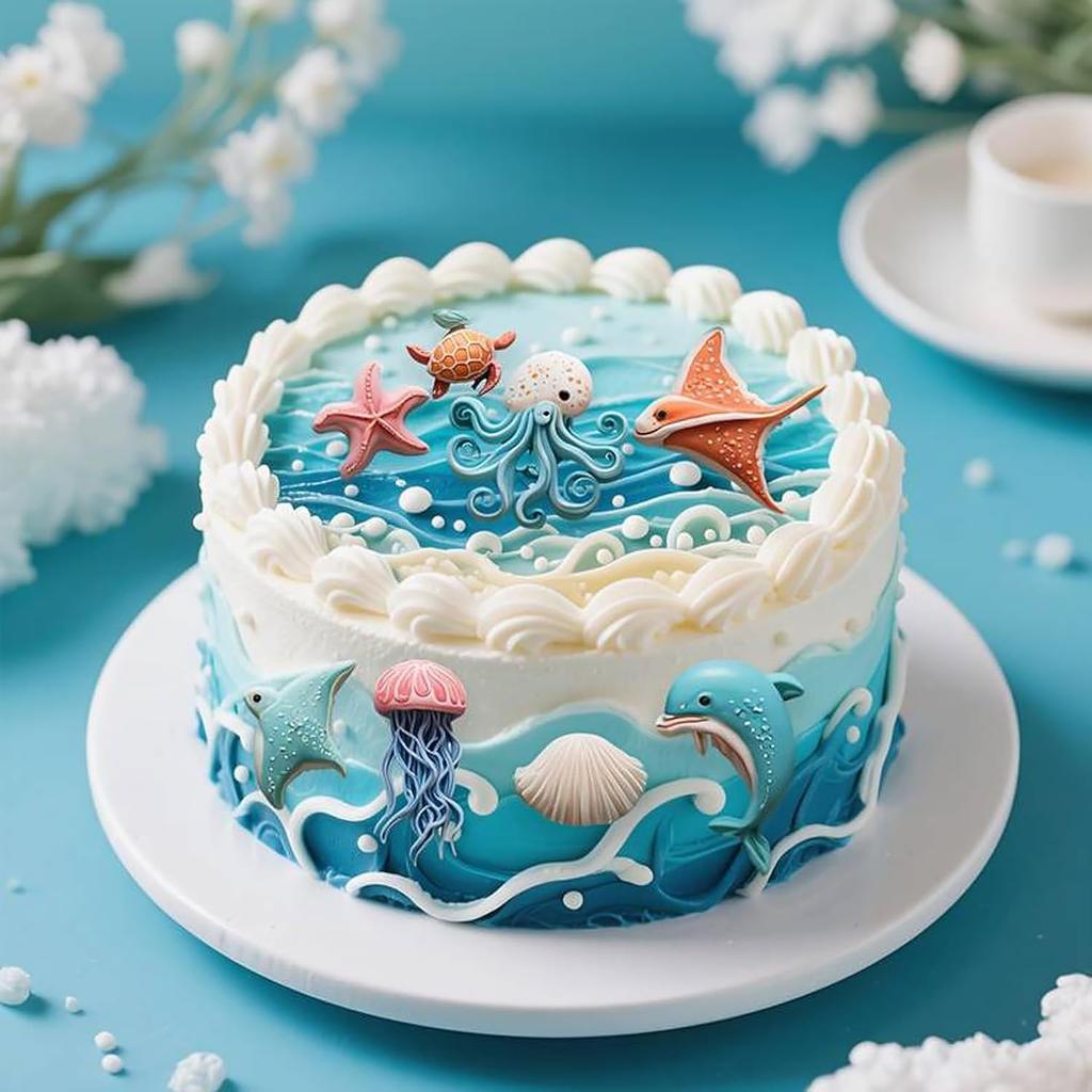 1 Pcs Ocean Theme Cake Decoration Silicone Mold, Turtle Octopus Chocolate Fondant Mold, for Kitchen Baking Cupcake Topper Chocolate Candy and Resin
