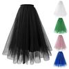 Women Mesh Gauze Skirt Elastic High Waist Pleated A-line Skirt Solid Color Maxi Tulle Skirt Prom Clothes