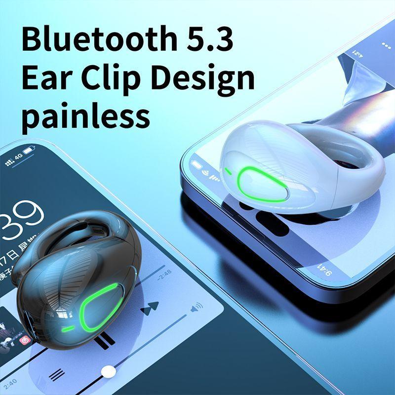 Ear Clip Headphone Wireless Bluetooth 5.3 Headset Waterproof Sports Earphone HiFi Stereo Earbud with Microphone
