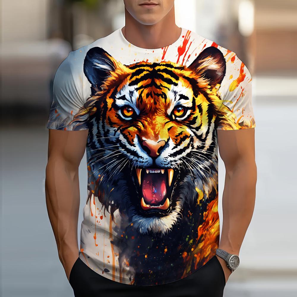 Lion Animal Pattern 3D Print Men Streetwear Hip Hop Short Sleeve Oversized Tees Harajuku Y2k Tops
