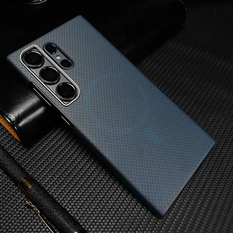 Магнитный чехол из углеродного волокна 1500D для Samsung S26 Ultra S25 Plus S24, магнитная беспроводная зарядка, металлическая защитная крышка для объектива