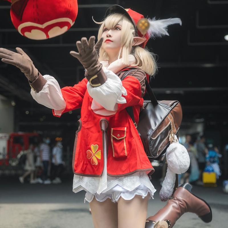 Klee Косплэй костюм игра Лоли красное платье шорты парик сумка костюм костюмы на Хэллоуин одежда для детей и взрослых