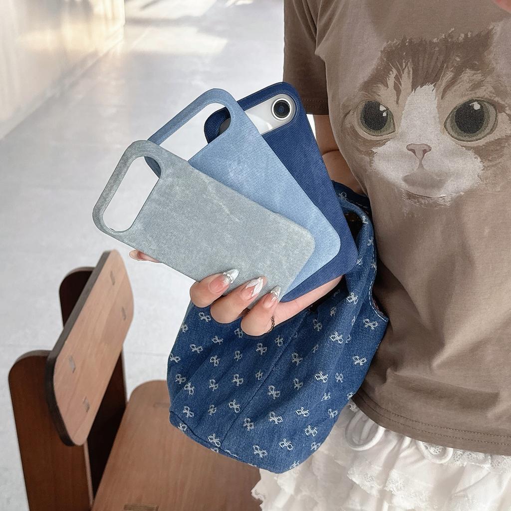 Полуоблегающий чехол с узором из джинсового волокна, подходит для iPhone16 Apple 17Pro max чехол для мобильного телефона 14/15 чехол однотонный.