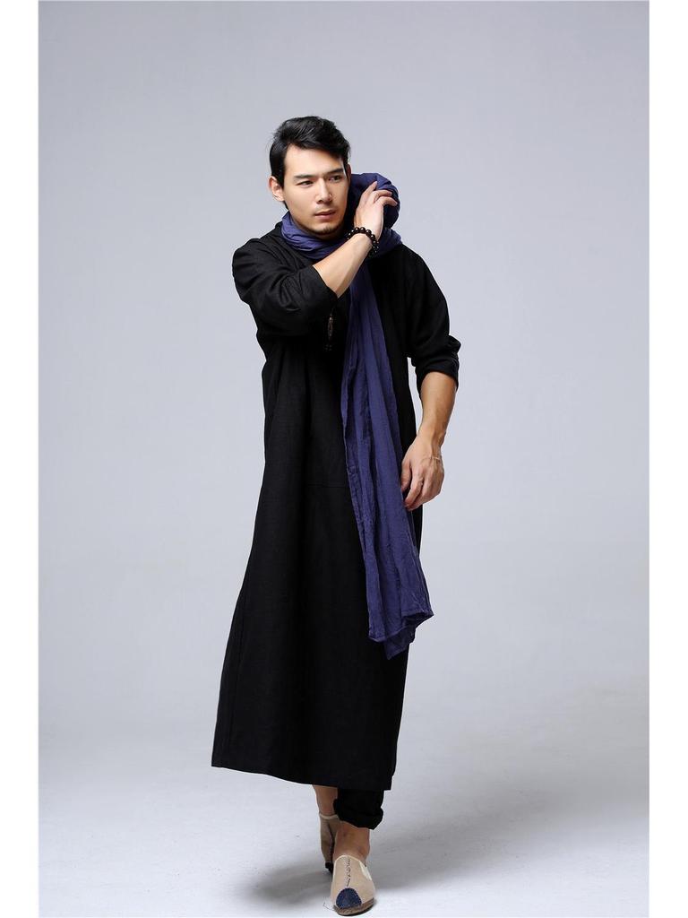 Ma Fan Zen Long Hooded Casual Cotton Linen Men's Robe