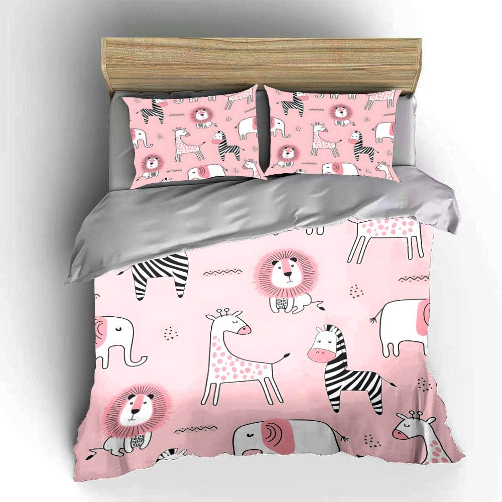 "Pink Jungle Animals Bedding Set" kid's and adults' bedroom decor, Exquisite three-piece bedding set gift
