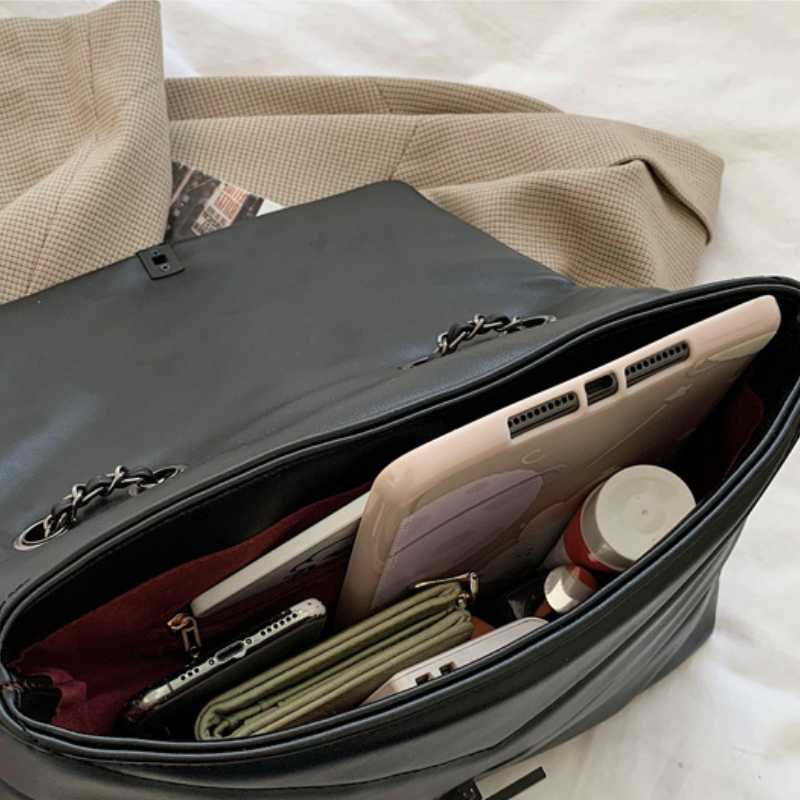 Женская модная сумка-мессенджер с цепочкой, корейская модная однотонная сумка через плечо, повседневная сумка большой вместимости