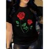 Женская футболка с круглым вырезом и принтом роз, повседневная топ с коротким рукавом, весна-лето