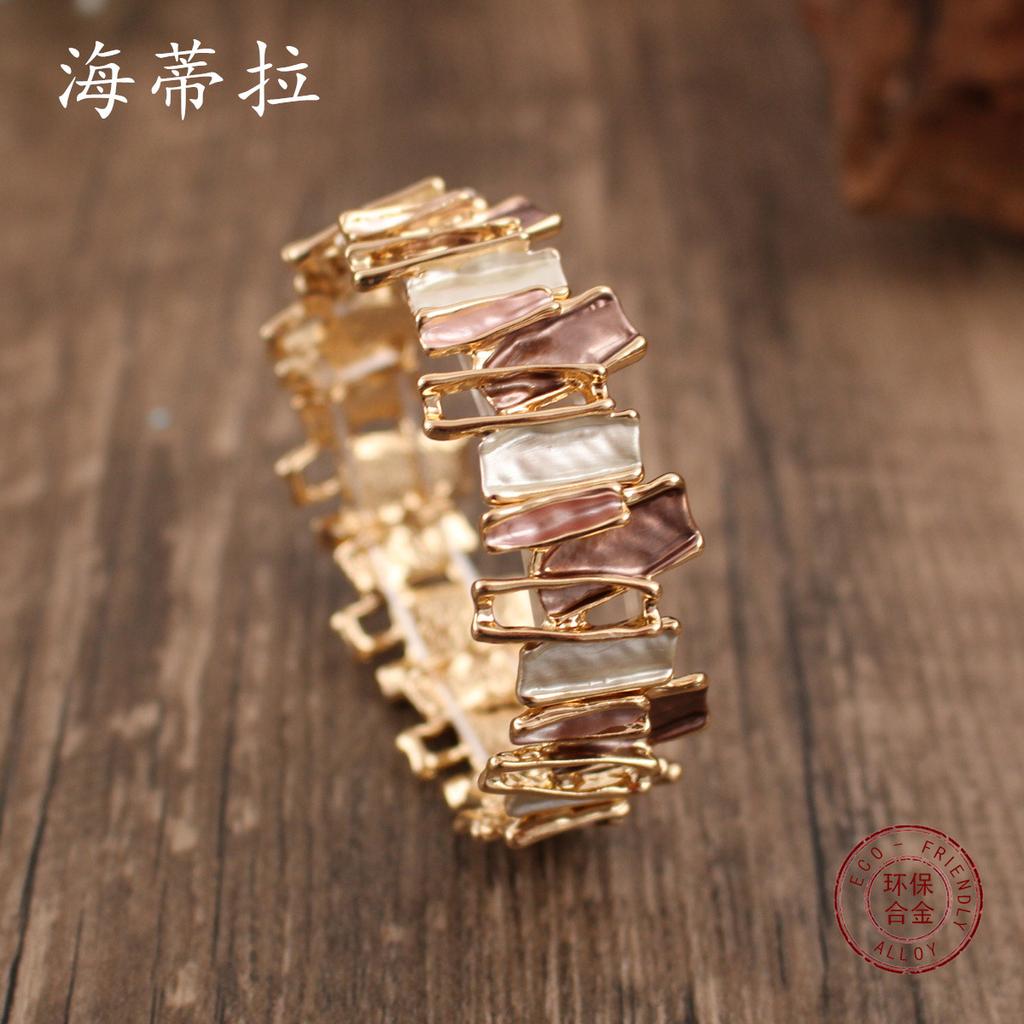 Новый браслет из сплава с нерегулярным цветным напылением, расписанный вручную маслом, женский браслет с геометрической вставкой