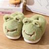 Lovely Frog Slippers Woman Slip-on Fur Slides Animal Rabbit Tiger Cat Panda Plush Slippers Home Winter Warm Furry Shoes