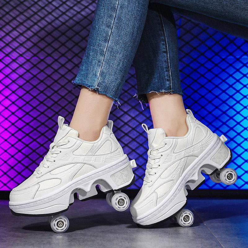 Новые кроссовки для бега, студенческие роликовые коньки, мужские и женские коньки могут уменьшаться одним щелчком, взрослые четырехколесные ролики