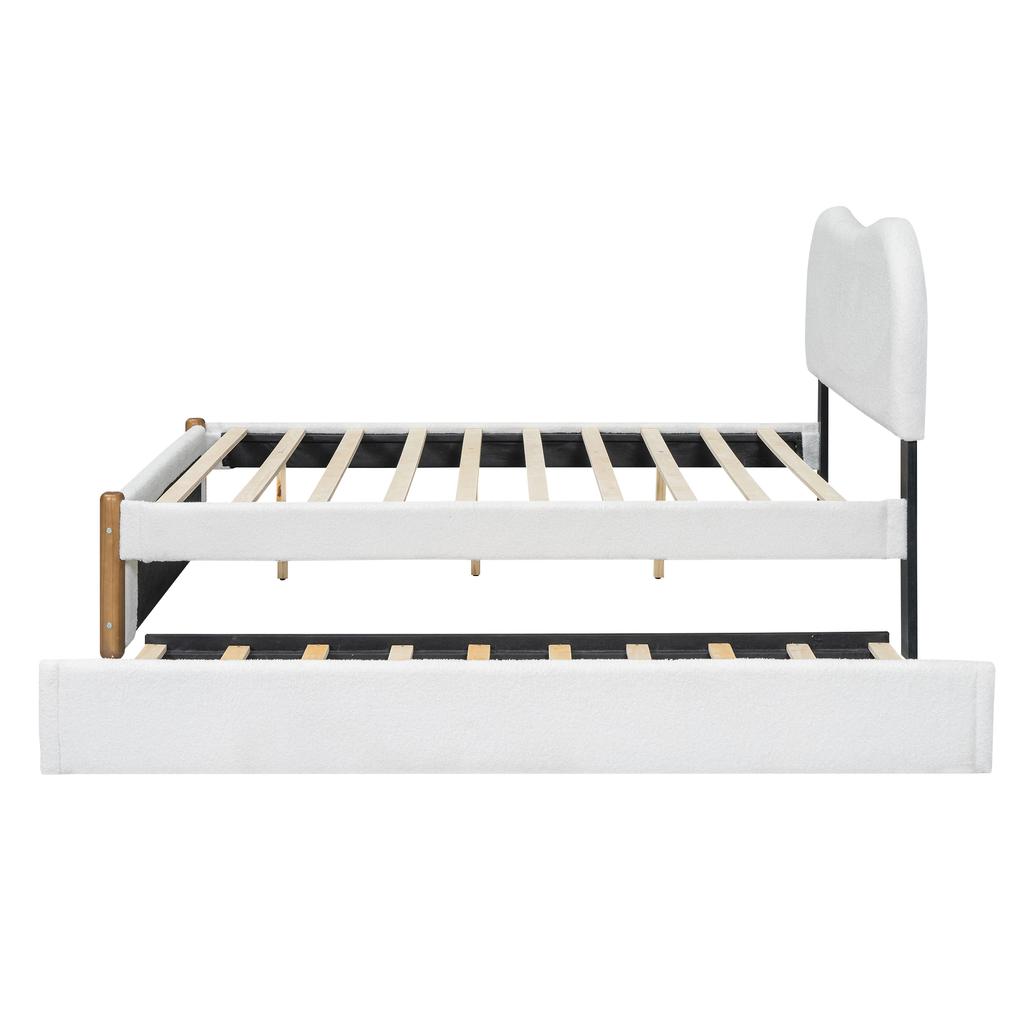 140*200Cm flat bed, upholstered, with practical pull-out rolling bed, minimalist design, white