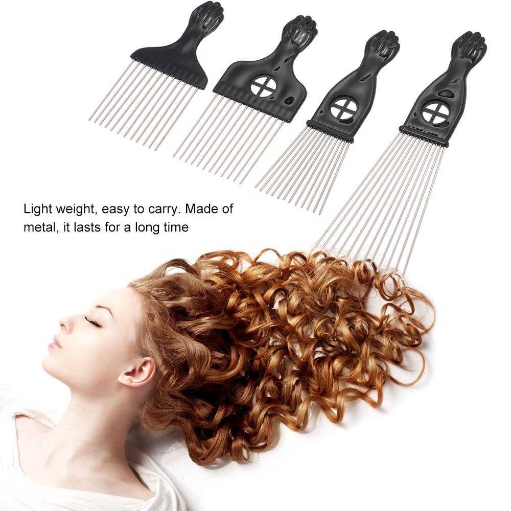 Набор черных расчесок 4 шт. Металлическая расческа для афро-причесок, расческа для кудрявых волос, черный костюм, расческа со стальными зубьями, парикмахерские инструменты