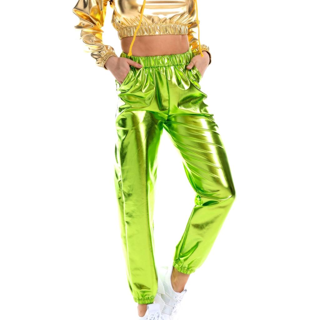 Женские блестящие брюки Эластичные спортивные брюки Свободные повседневные длинные брюки для отдыха Спортивные штаны Беговые штаны Эластичные леггинсы Вечеринка Дискотека Клубная одежда
