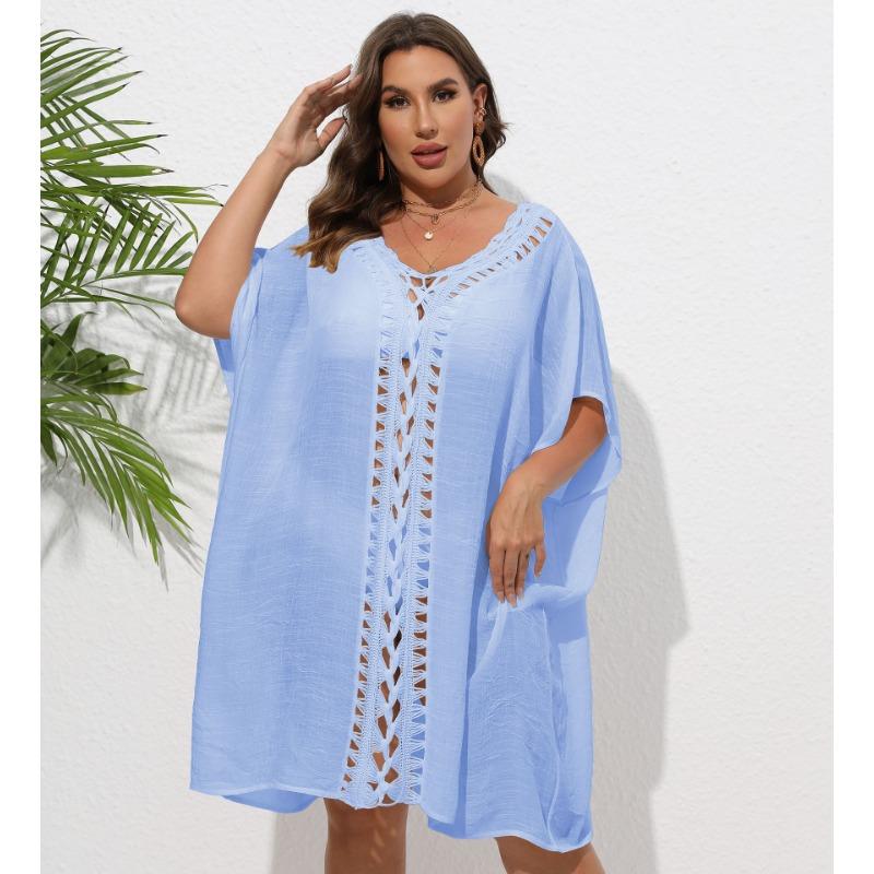 Женское платье-накидка большого размера, связанное вручную крючком с цветочным узором в стиле пэчворк, свободное пляжное бикини, наружное накидка