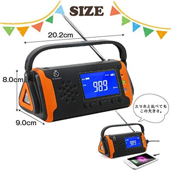 Rikopin Portable Recommended by Disaster Preparedness Emergency Radio with Wide FM LED Smartphone Earphone Jack Mini IPX3 USB Solar Hand Crank AAA