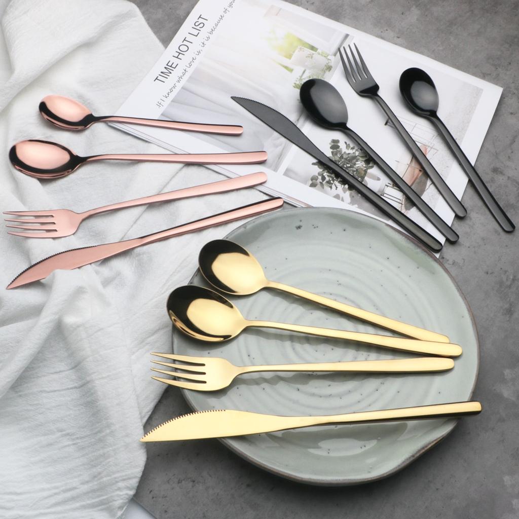 5/10/20 Pcs Colorful Dinnerware Cutlery Set 304 Stainless Steel Flatware Set Mirror Knife Fork Spoon Tableware Set Kitchen Silverware