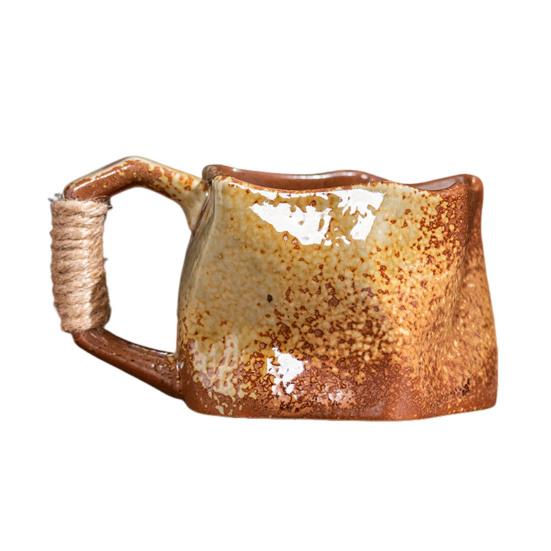 Керамическая кружка ручной работы 320 мл Винтажная чашка для чая и кофе с ротанговой ручкой Креативный спиральный дизайн Градиентная глазурь Посуда для напитков Домашний декор Подарки