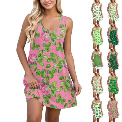 Женский повседневный сарафан с карманами, летнее пляжное платье в стиле бохо, цветочные блузки для женщин, футболки, платья с V-образным вырезом, свободные платья-майки в полоску