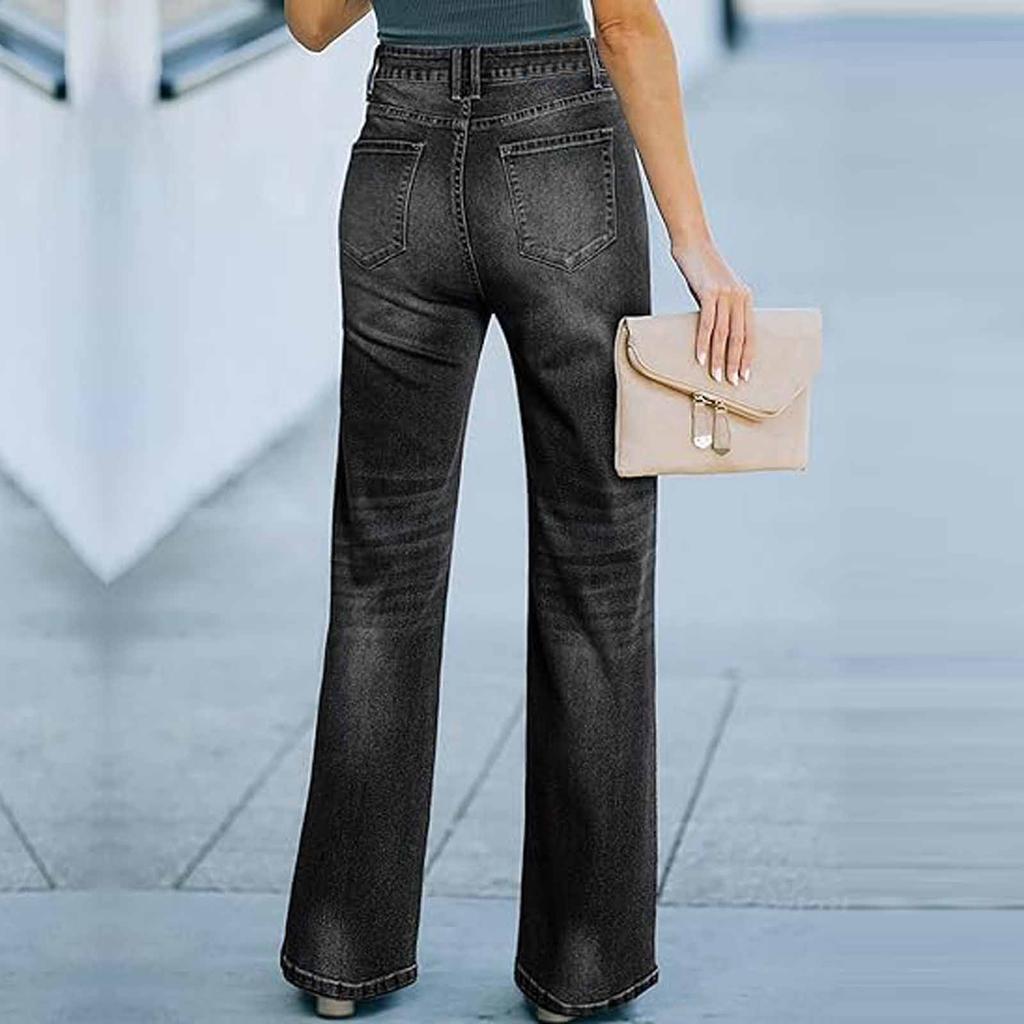 Women's Wide Leg Jeans Casual Highwaist Straight Denim Pants With Pockets