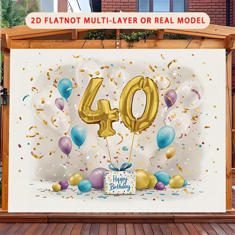 2D 40th Birthday Party Backdrop Gold Number Balloon Background Cloth