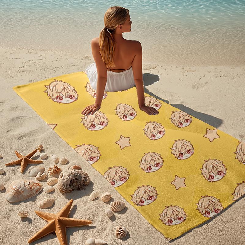 proof beach towel with a Tenma Tsukasa1 pattern - soft,absorbent,quick-drying,machine washable - perfect for swimming,camping,bathing