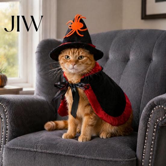 Pet Costume for Running Dogs 1 Set Halloween Cat Witch Costume, Black Cape And Wizard Hat, Moon Small Dog Outfit Star Cloak Pointed Hat