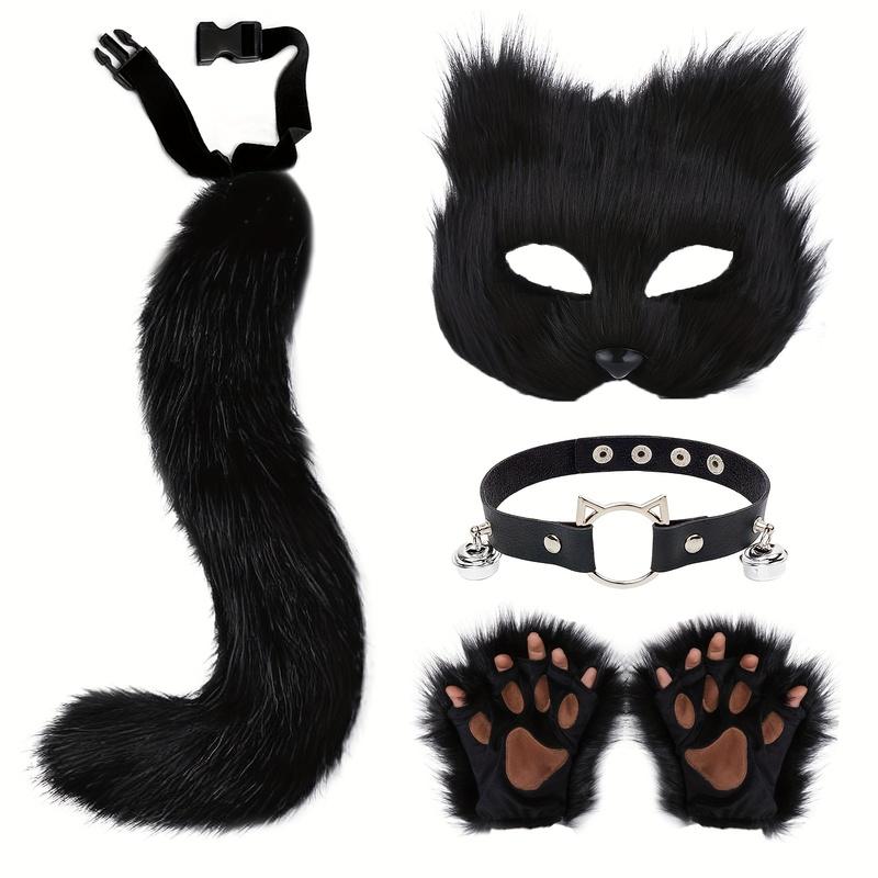 5pcs Hot Sale Fluffy Fur Fox Tail Cat Paws Gloves Wolf Mask Set Halloween Cosplay Costume Accessories Theme Party Dress Up Props