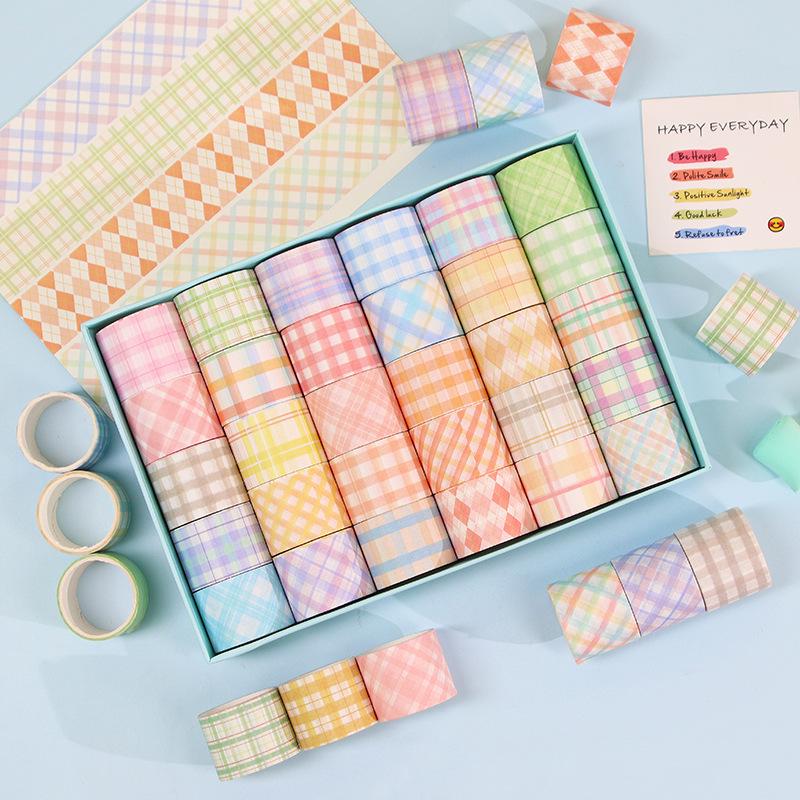 60 Rolls of Japanese Paper Notebook Set - Fresh Checkered Salt Series for Beginners, DIY Material & Notebook Tape