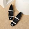 Square Head Flat Heel Mary Jane Shoes Women'S Spring French Retro Bow One-Word Buckle With Light Mouth Single Shoes