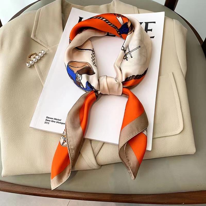 Роскошный шелковый квадратный шарф с принтом для женщин, весенний галстук-бабочка, шаль, накидка, женский 70 см, головной платок, хиджаб, бандана
