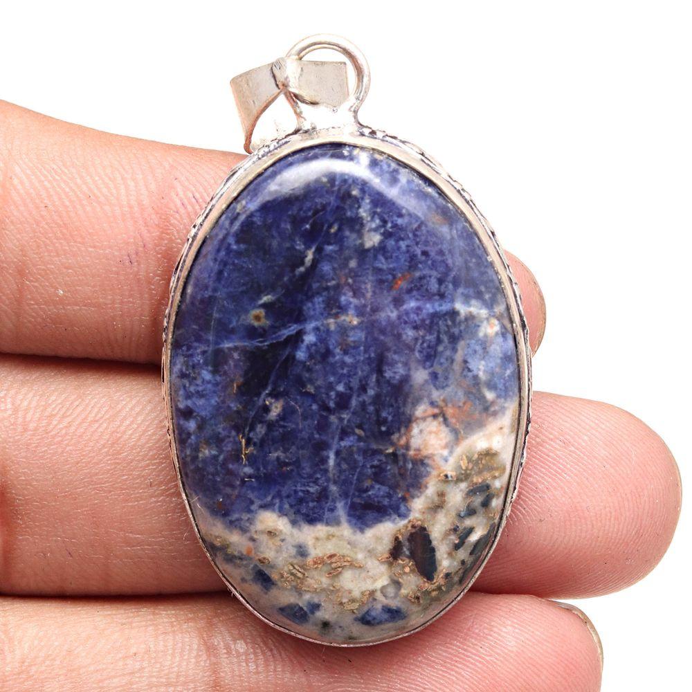 Pendant Sodalite Gemstone Handmade Mother'Day Gift Silver Jewelry 2.25"