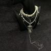 Y2K Style Multi-Layer Pearl & Diamond Cross Necklace