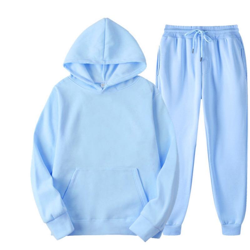Autumn Winter Solid Color Sportswear 2-piece Hooded Sweatshirt Sweatpants with Plush Loose Casual Sweatshirt Set