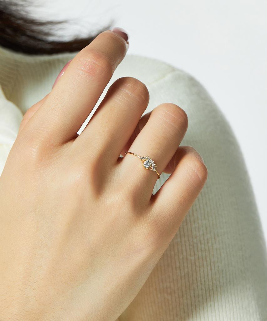 Helene Jewelry Кольцо 'Глаз Красоты' из 14-каратного золота с кубическим цирконием Кольцо с золотой нитью (Тип А)