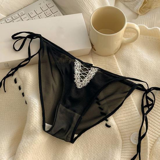 Women's Sexy Strap Satin Panties Low Rise See Through Invisible Thongs Hollow Out Thin Mesh Sheer Briefs