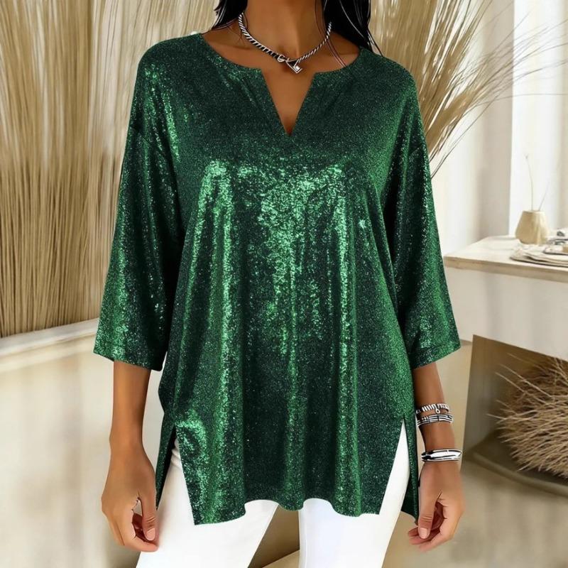 JPNTKY Women's Fashion Casual Solid Color Print 3/4 Sleeves V Neck Blouses & Shirts