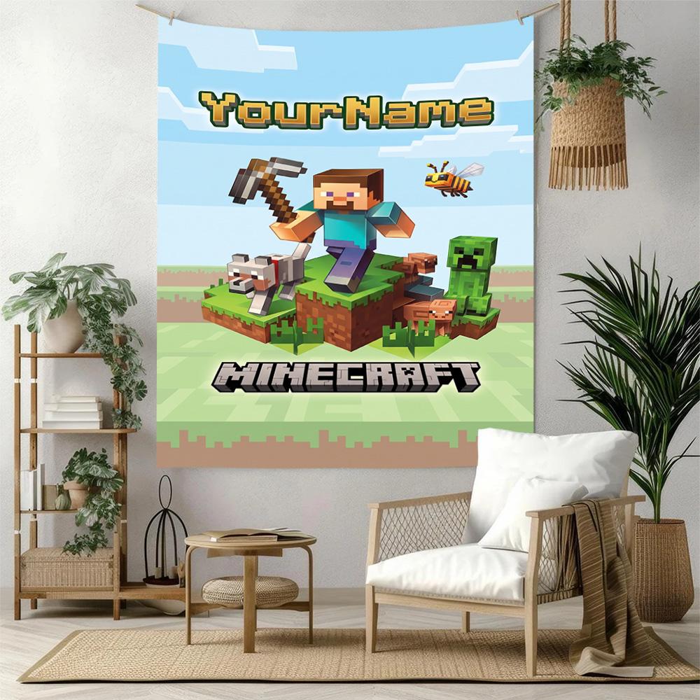 Minecraft Индивидуальный Декор Стены С Вашим Именем Гобелен Искусство Для Памяти Питомца День Рождения Свадебная Вечеринка Фон Семейный Подарок