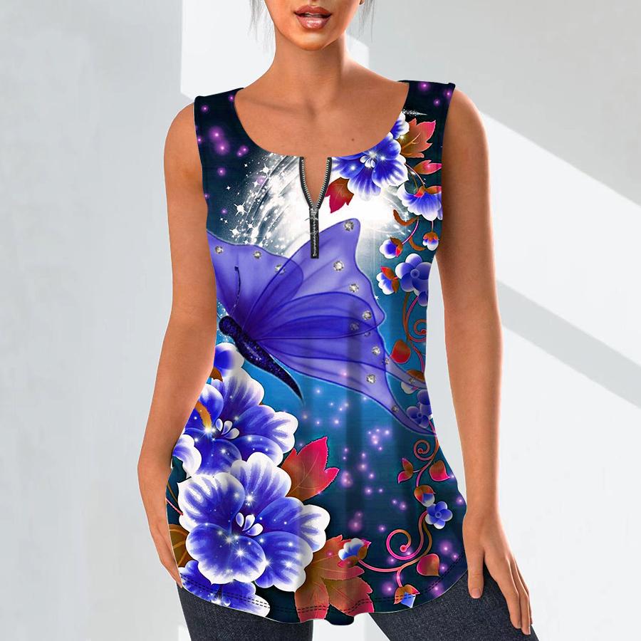 Женские модные рубашки с v-образным вырезом, повседневные топы, футболка, женский жилет с 3D великолепным цветочным принтом, блузка без рукавов больших размеров, топы на бретелях