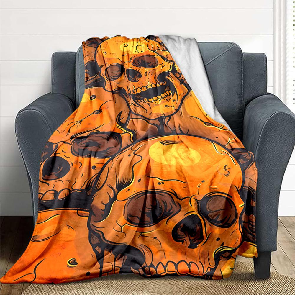 1pc Skull Horror Lightweight Flannel Blanket, Comfortable and Warm Blanket, for Office and Camping Sofa Bed, Livingroom164
