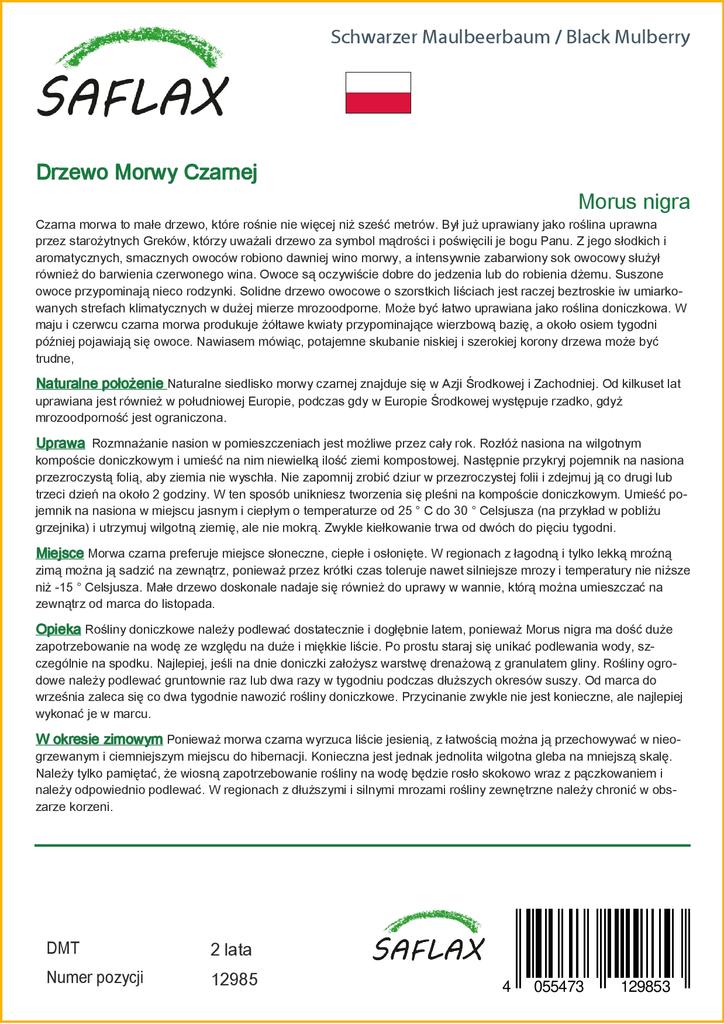 SAFLAX Подарочный набор - Черная шелковица - 200 семян - С подарочной коробкой, карточкой, этикеткой и субстратом для горшков - Morus nigra