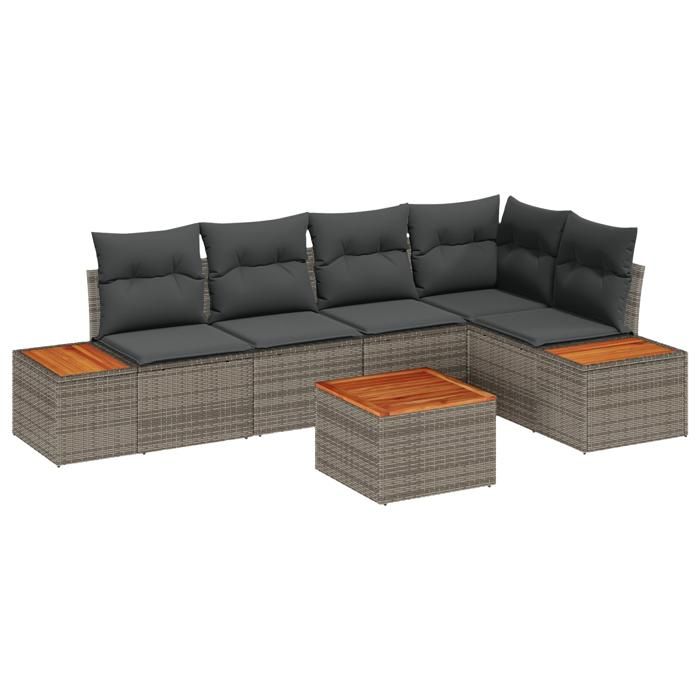 VidaXL Ensemble de canapés de jardin de 6 pièces avec coussins Gris Poly Rattan Acacia 3348090