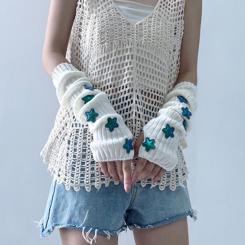 1 пара милых повседневных однотонных перчаток со звездами в стиле панк, длинные перчатки без пальцев для женщин и девочек, нарукавники в стиле Лолиты, подарки
