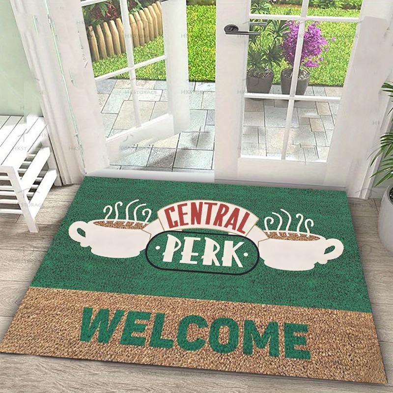 Carpet Central Perk Logo Mat Coffee Cup Printing Rug Friends TV Theme Door Mat Welcome Text Home Decoration Indoor Outdoor Use