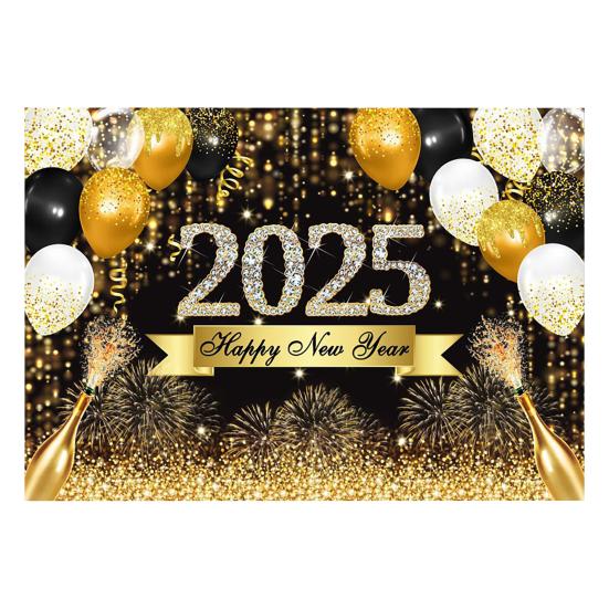2025 С Новым годом Фон Блестящий Новогодний Подвесной Баннер Черный И Золотой Фото Фон для Домашнего Офиса Вечеринка Декор
