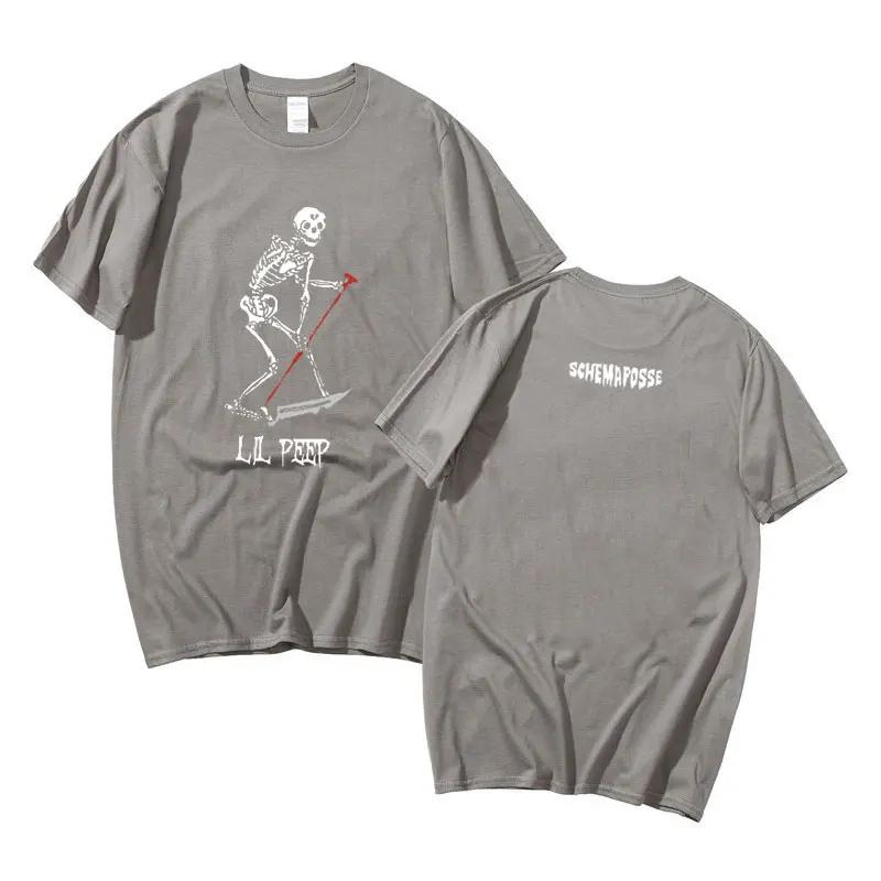 Лето 2025 Рэпер Lil Peep Cry Baby Ангелы Защити Меня Скелет Графический Мужчины Женщины Хип-Хоп 100% Чистый Хлопок Печатная Футболка Y2k
