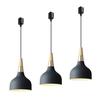 Set of 3 Black Iron Pendant Lights, Fits Duct Rails, Nordic Style, Natural Wood Hanging Lights with Shades, Vintage Indoor Lighting for Living Rooms,
