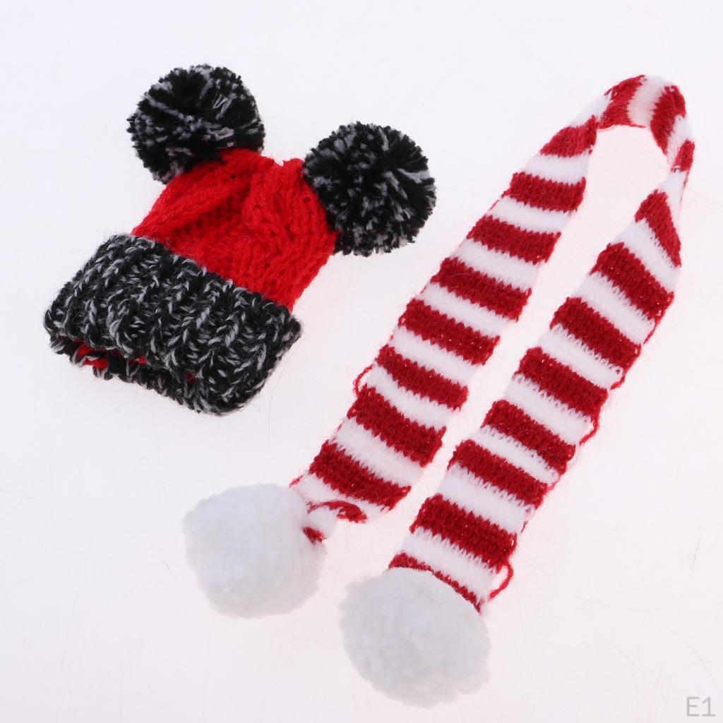 Handmade Christmas Hat Knitted Scarf Set for 12inch Dolls Doll Winter Overcoat Outwear Dress Up