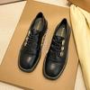Кроссовки Пэчворк Кожаные Оксфорды Женские На Толстой Подошве Балетки Пуговица-Медаль Эластичная Шнуровка Лоферы Женские Отстрочка Криперы