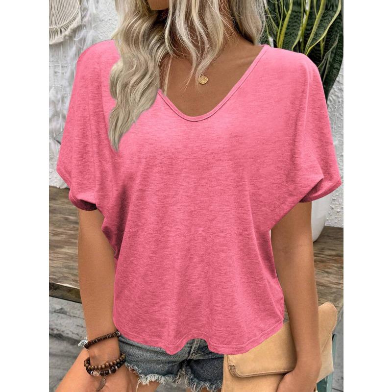 Летняя свободная повседневная женская футболка с короткими рукавами, однотонная, с V-образным вырезом, простая офисная, элегантная, модная, топы больших размеров, блузка, базовые женские рубашки